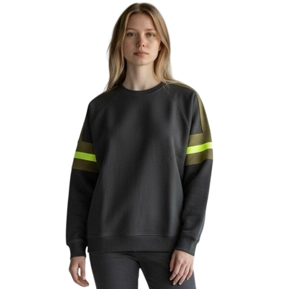 Mono B Colorblock Sweatshirt Garment Dyed Black Neon Stripe Crewneck NWT Size S